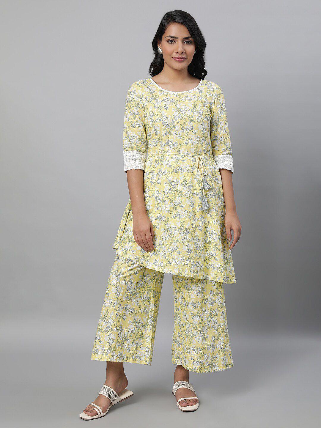 aurelia floral printed pure cotton a-line kurta with palazzo set