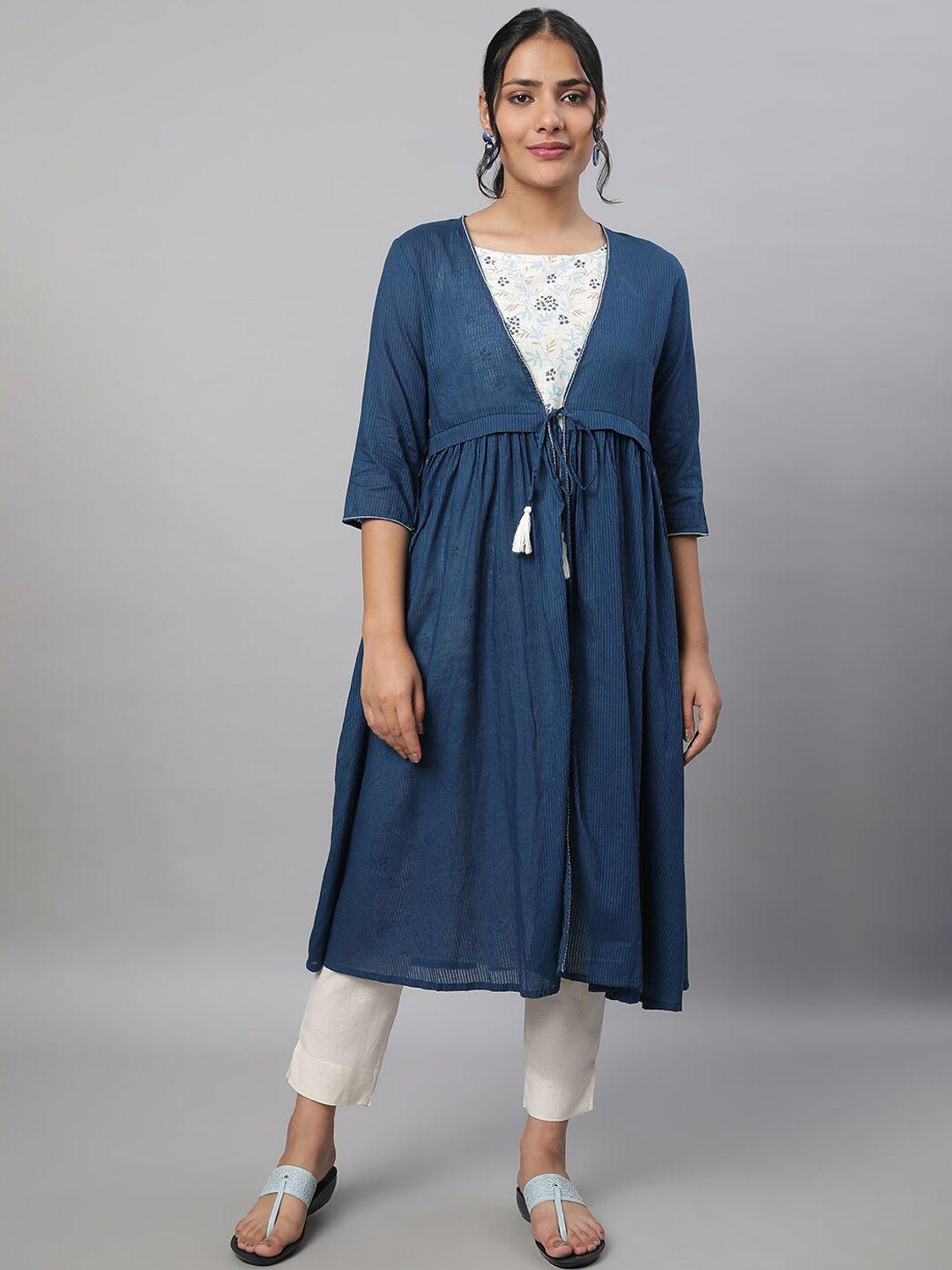 aurelia floral printed pure cotton kurta with trousers & shrug