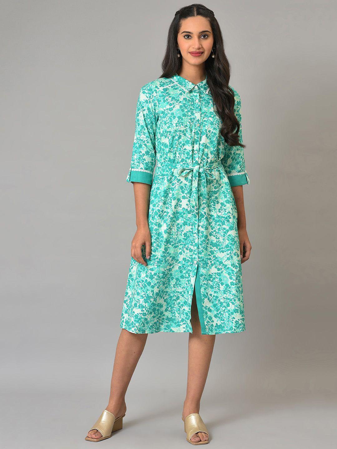 aurelia floral printed roll up sleeves shirt style dress