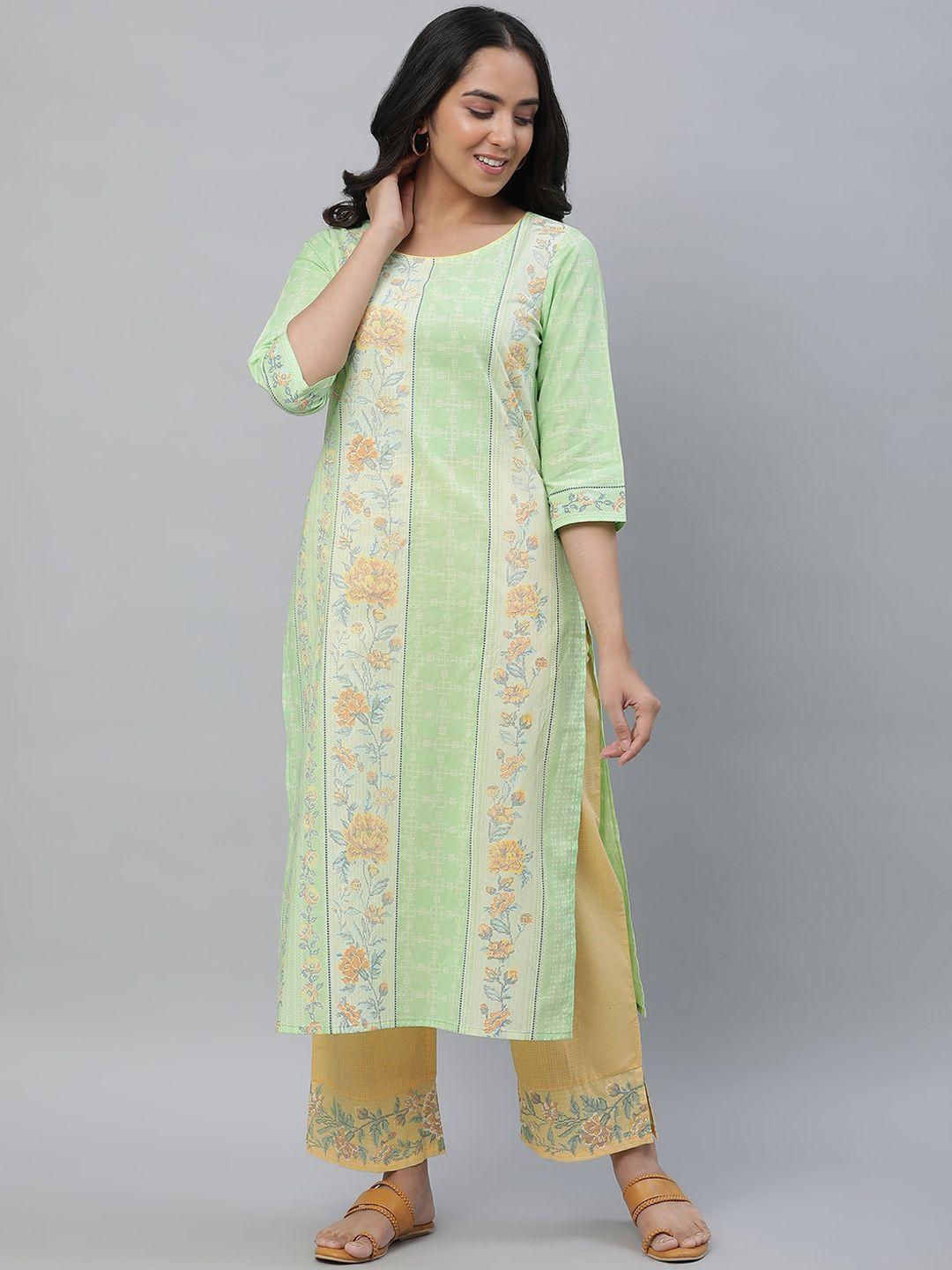 aurelia floral printed round neck pure cotton kurta