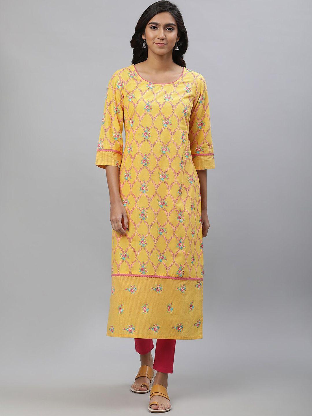 aurelia floral printed round neck pure cotton straight kurta