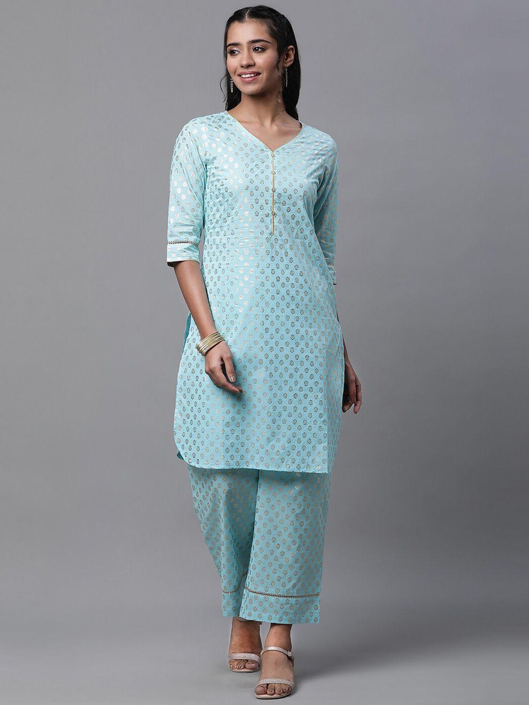 aurelia floral printed sequined pure cotton kurta with palazzos