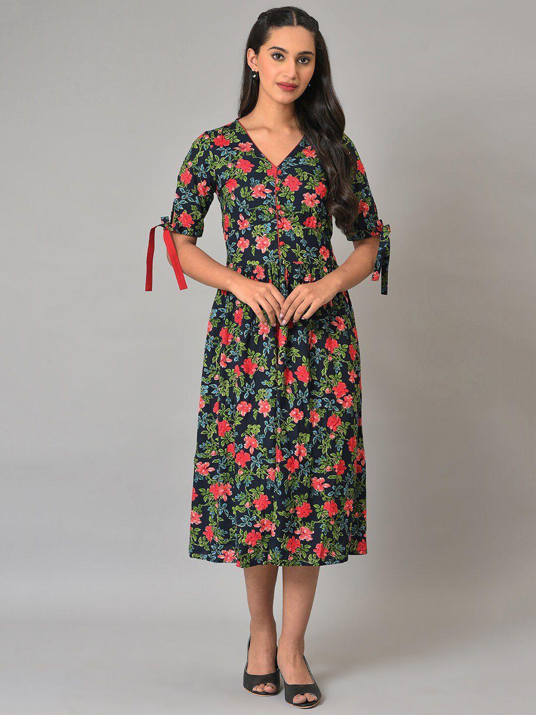 aurelia floral printed slit sleeves midi fit & flare dress