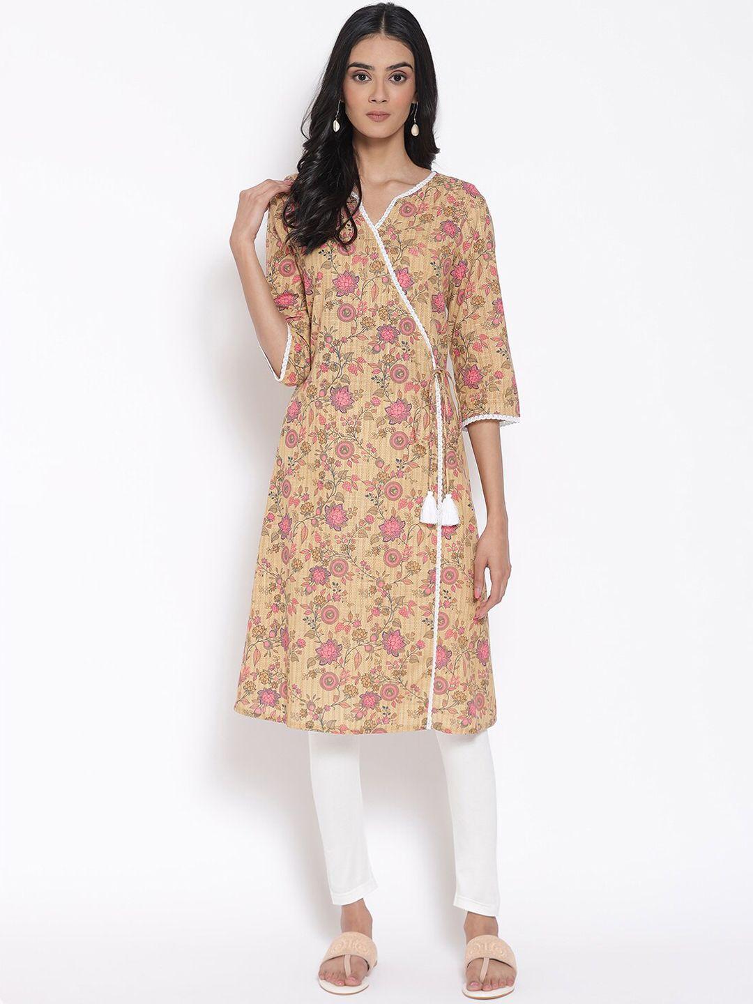 aurelia floral printed v-neck pure cotton kurta with leggings