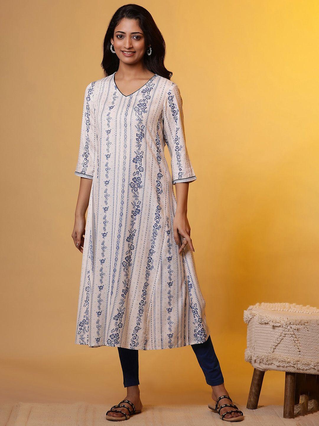 aurelia floral printed v-neck regular sleeves a-line kurta