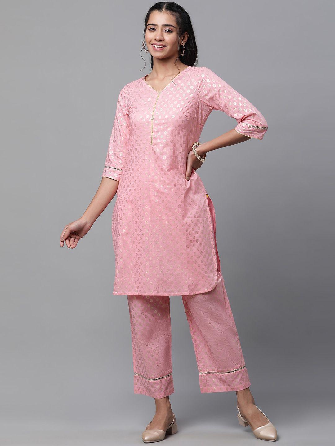 aurelia floral woven design pure cotton kurta with palazzos