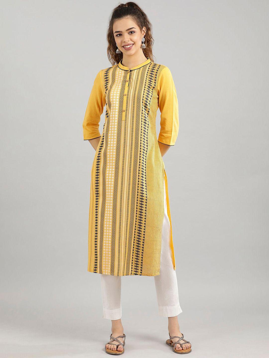 aurelia geometric printed band collar pure cotton kurta