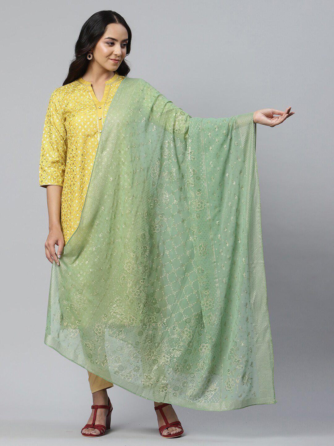 aurelia green & gold-toned printed dupatta with zari