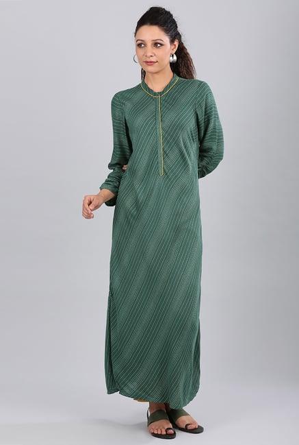 aurelia green band neck striped kurta