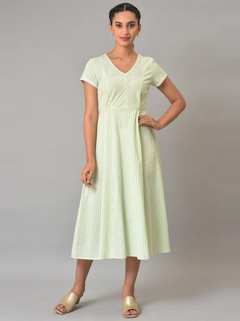 aurelia green cotton printed a-line dress