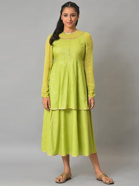 aurelia green cotton printed a-line dress