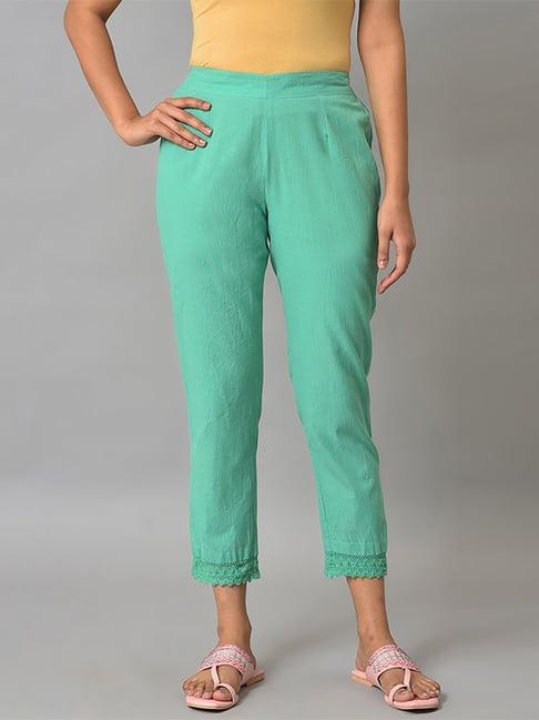 aurelia green cotton regular fit pants