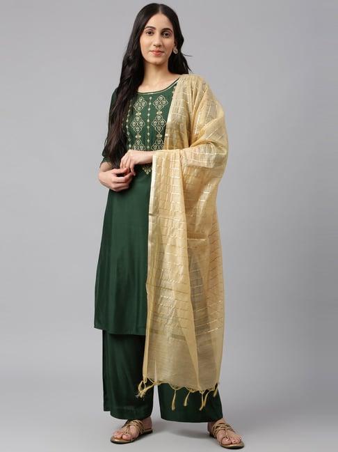 aurelia green embroidered kurta palazzo set with dupatta