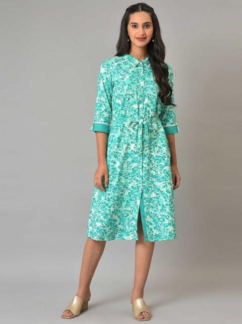 aurelia green floral print a-line dress