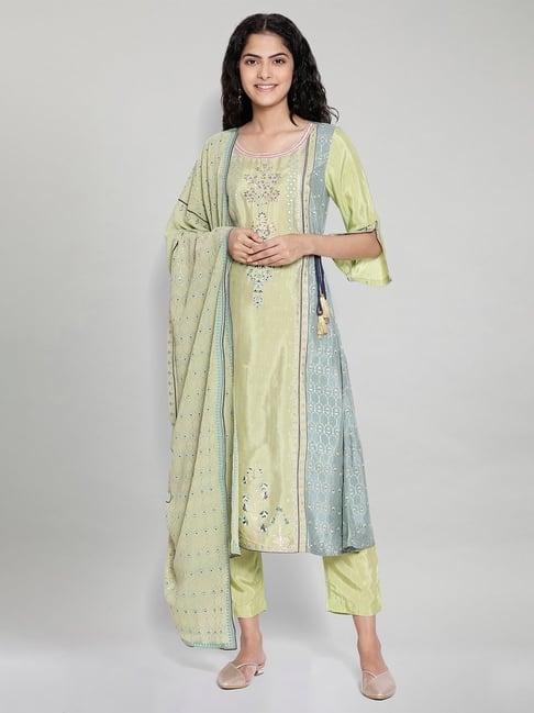 aurelia green printed kurta & trouser with dupatta