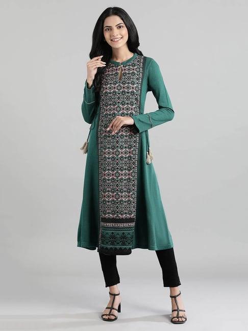 aurelia green printed straight kurta