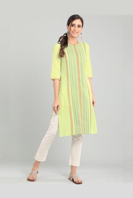 aurelia green striped kurta