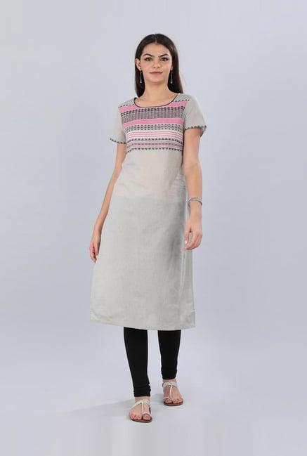 aurelia grey cotton printed straight kurta