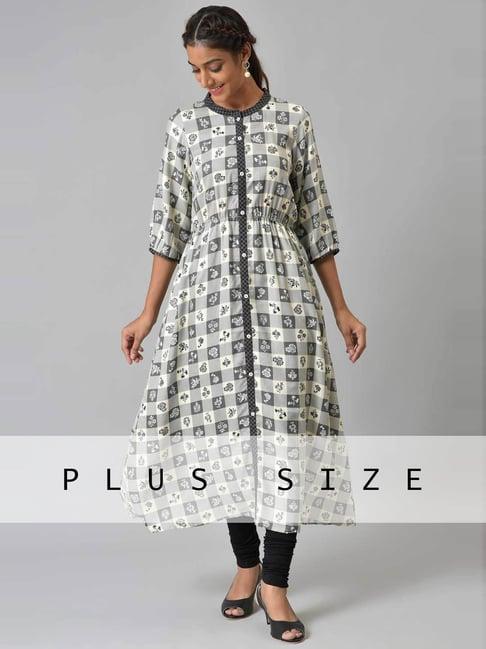 aurelia grey floral print a line kurta