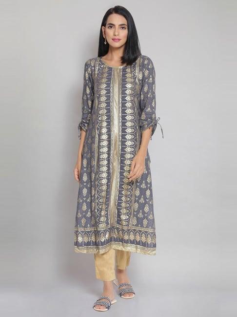 aurelia grey printed straight kurta