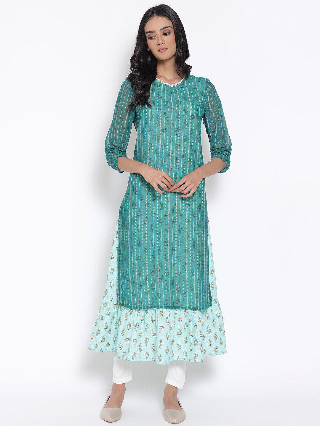 aurelia keyhole neck ethnic motifs printed kurta & leggings