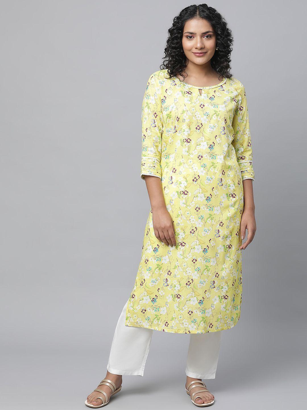 aurelia keyhole neck floral printed thread work kurta