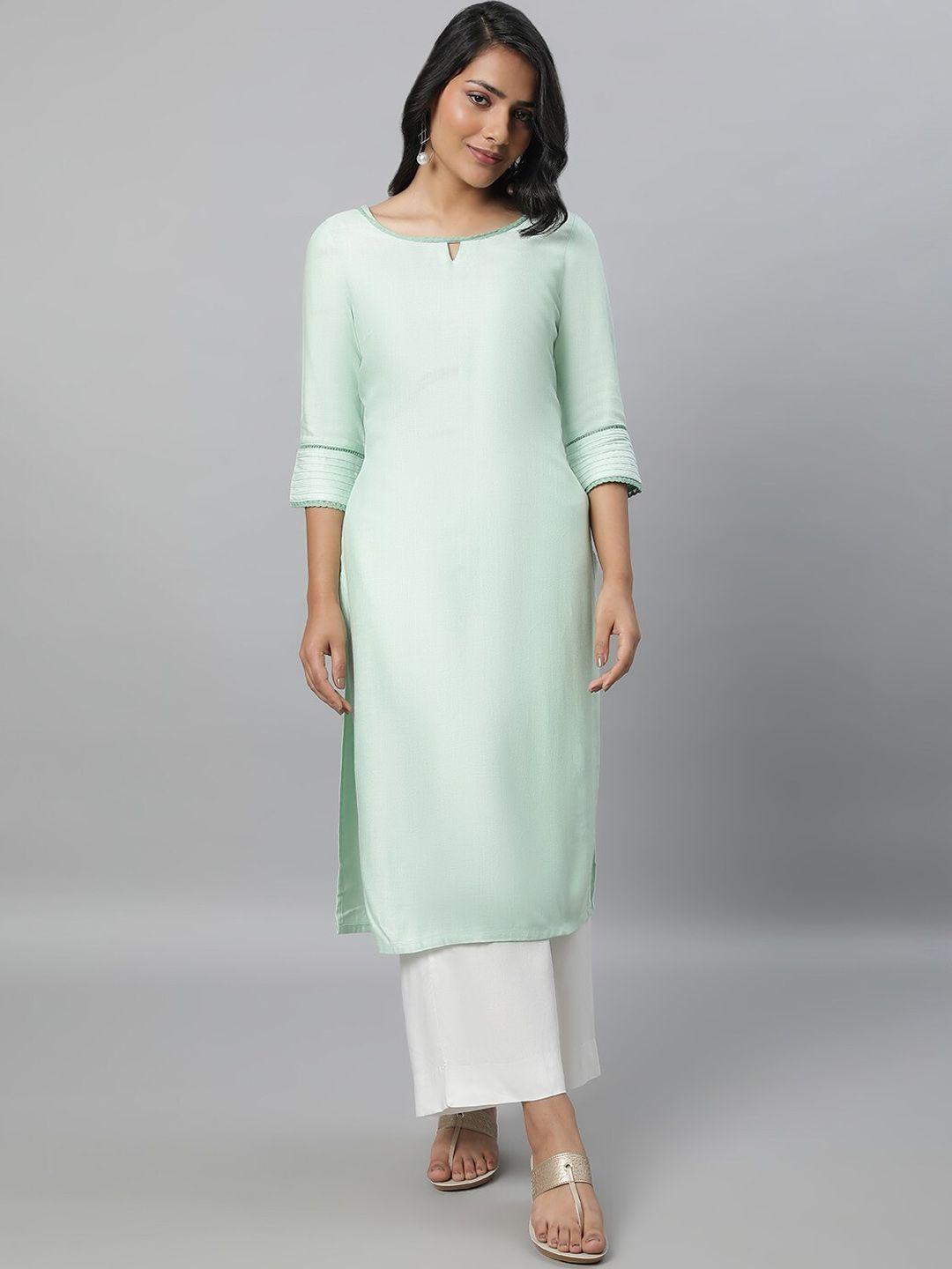 aurelia keyhole neck lace inserted straight kurta