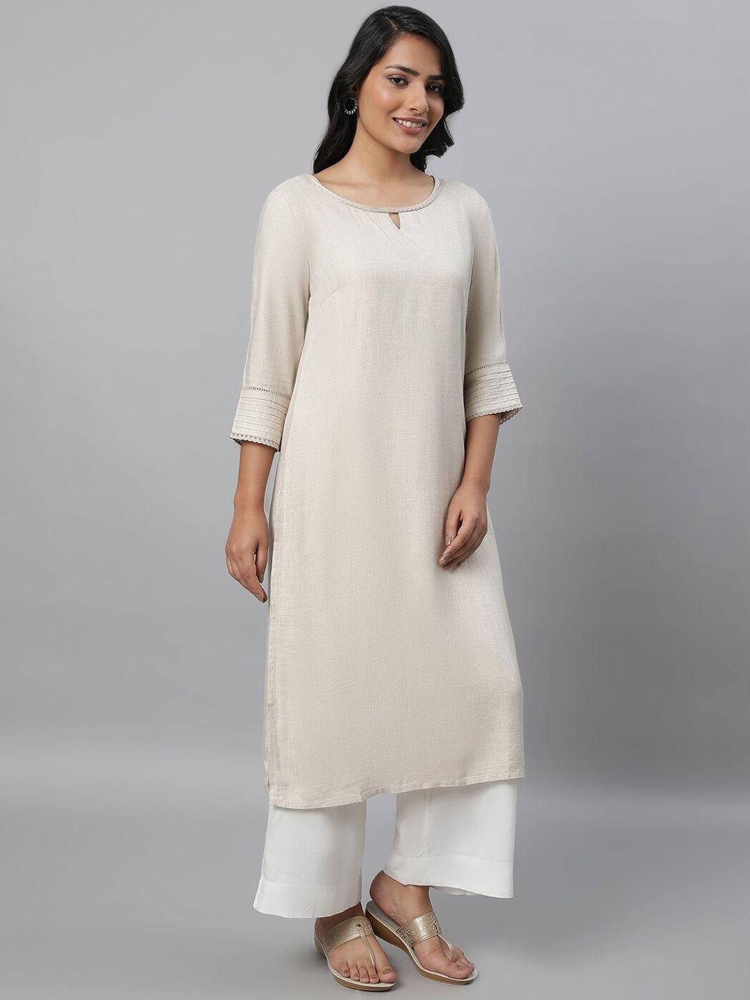 aurelia keyhole neck lace inserted straight kurta