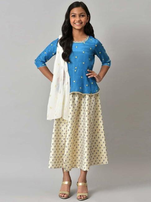 aurelia kids blue & cream printed top set