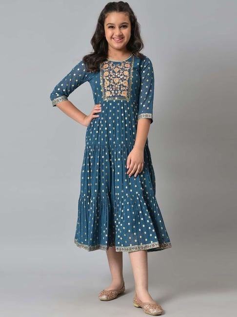 aurelia kids blue embroidered dress