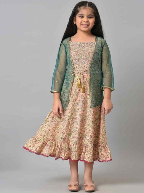 aurelia kids green printed dress