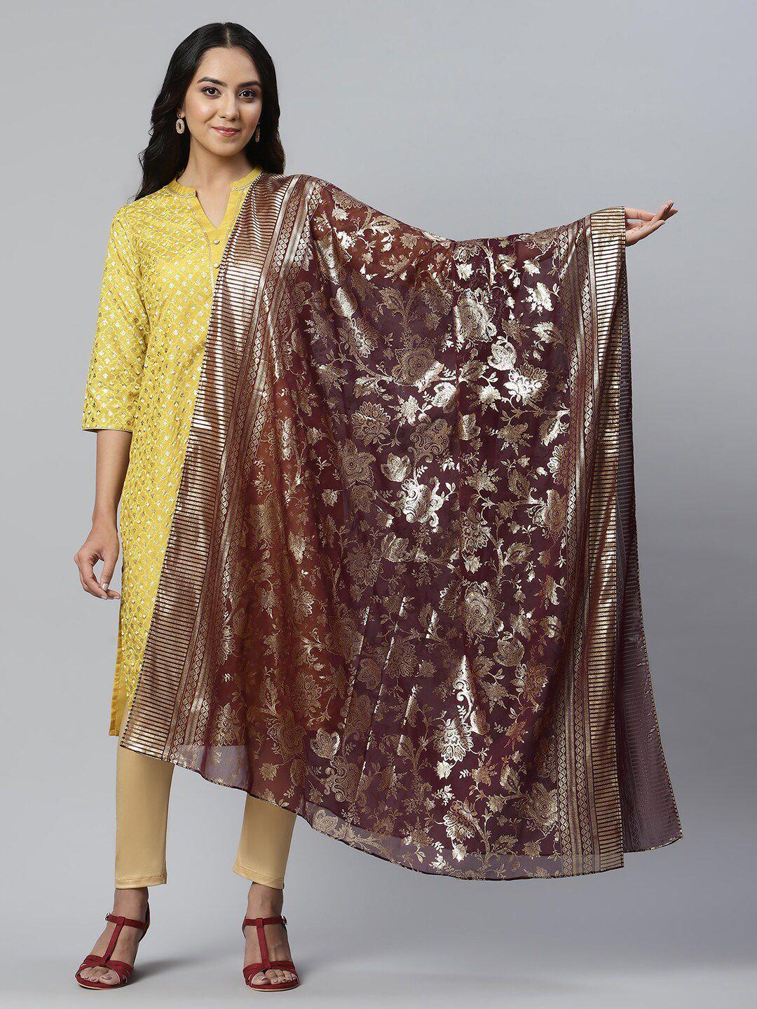 aurelia maroon & gold-toned printed dupatta