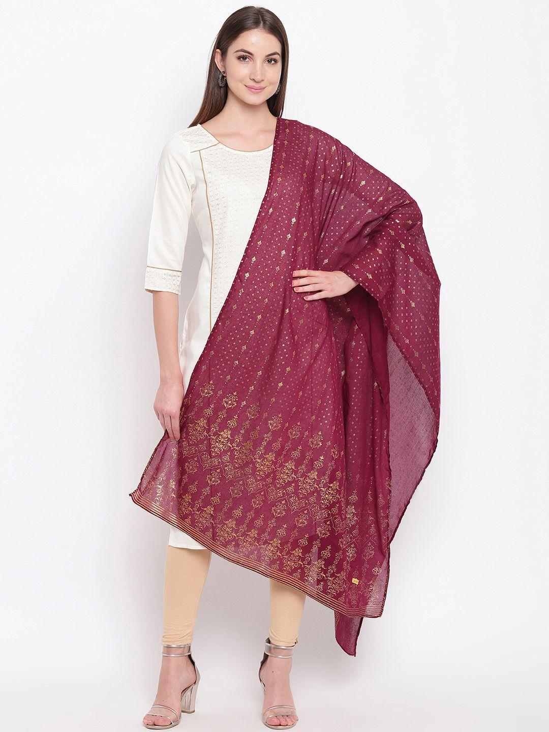 aurelia maroon & golden printed dupatta