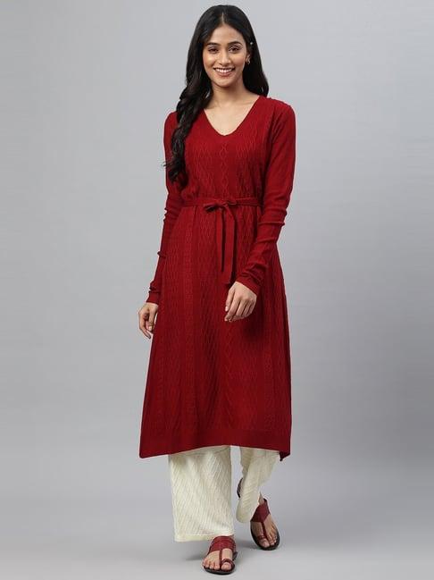 aurelia maroon a line kurta