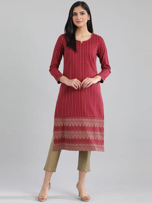 aurelia maroon cotton printed straight kurta