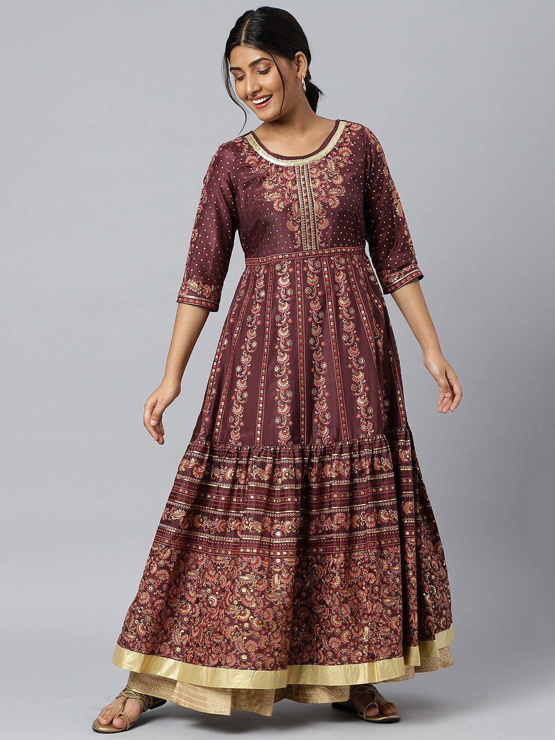 aurelia maroon ethnic motifs maxi dress