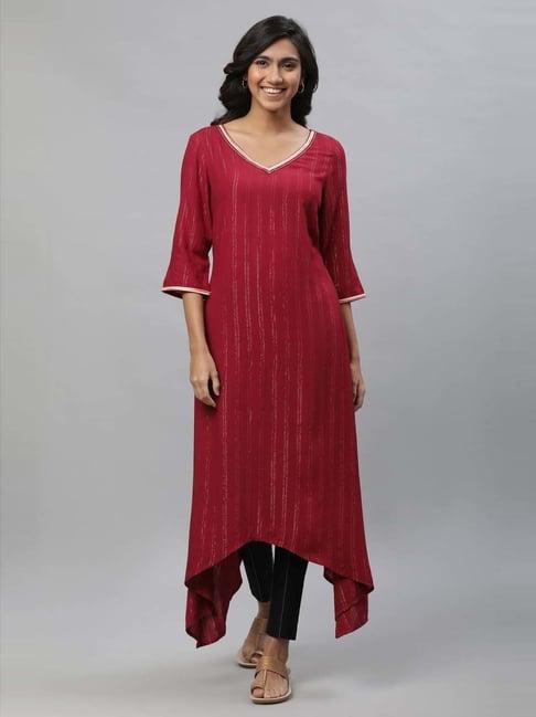 aurelia maroon striped a line kurta