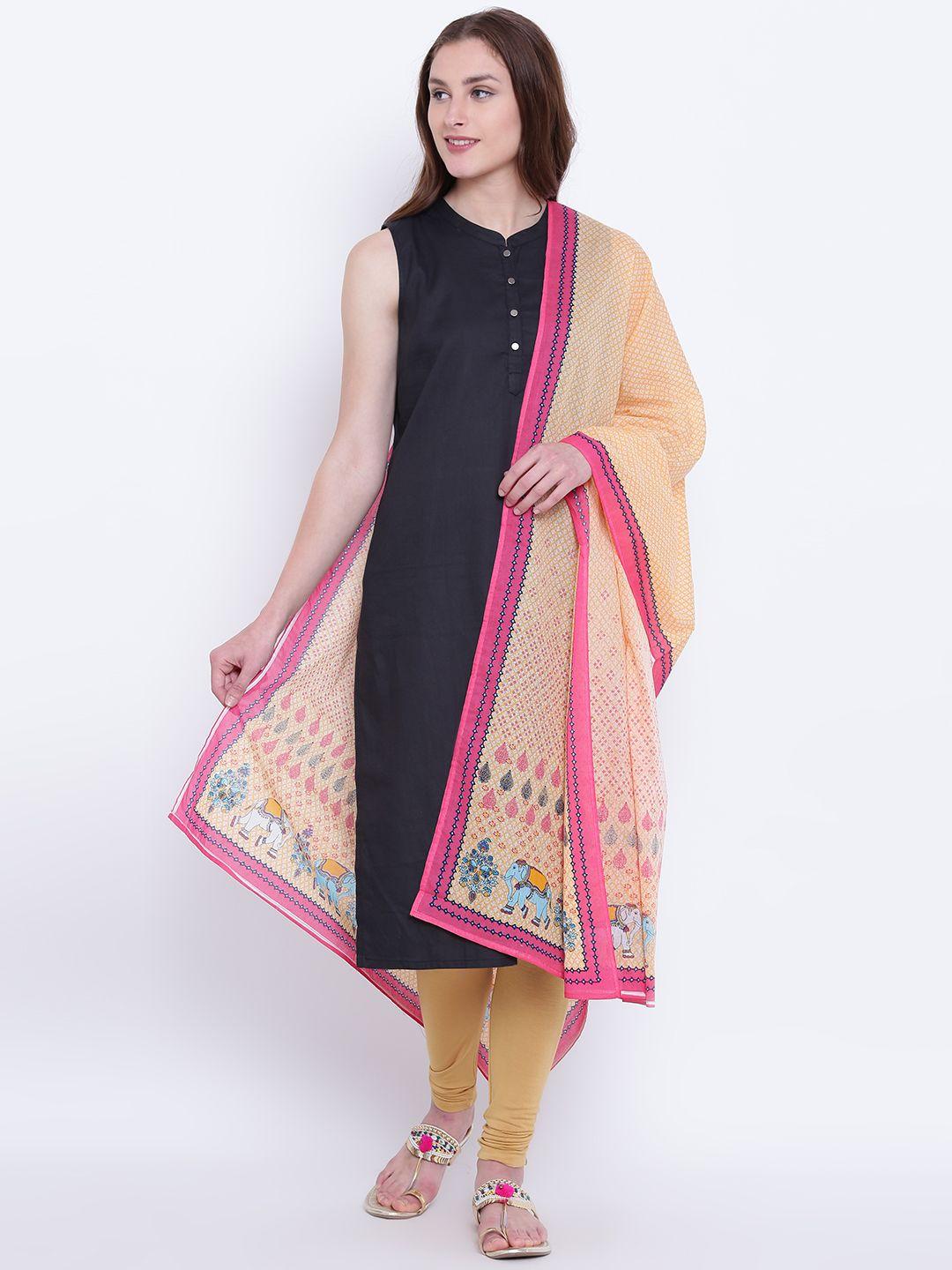 aurelia mustard yellow & white printed dupatta