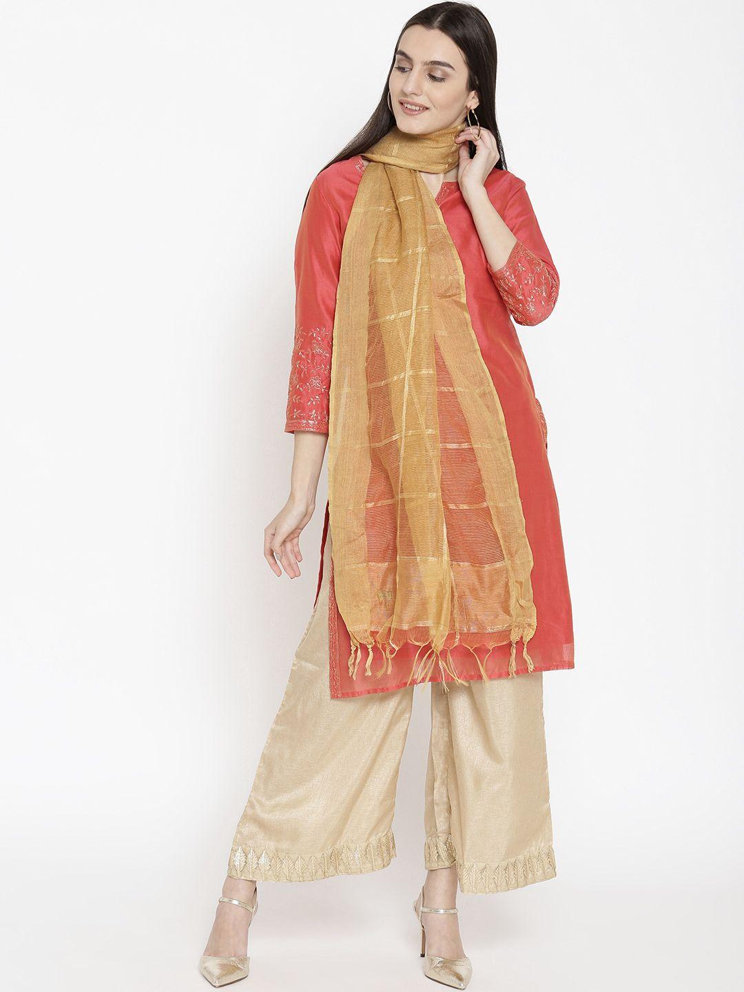 aurelia mustard yellow self-checked dupatta