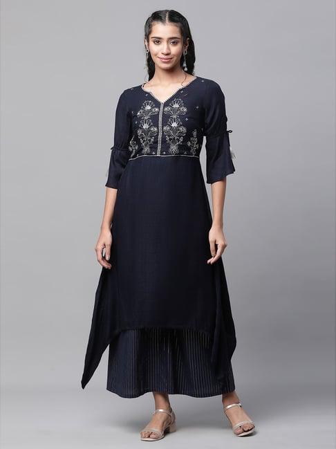 aurelia navy embroidered kurta palazzo set