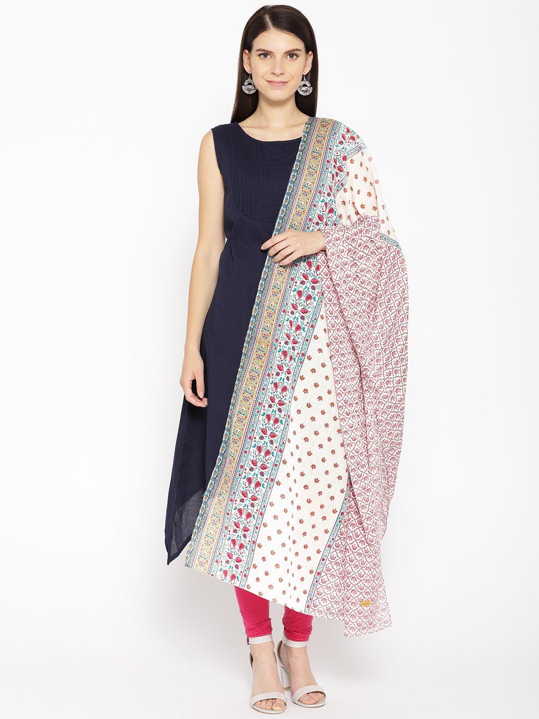 aurelia off-white & maroon printed pure cotton dupatta