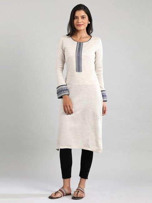 aurelia off-white embroidered straight kurta