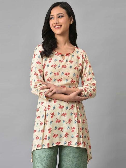 aurelia off-white floral print a line kurti