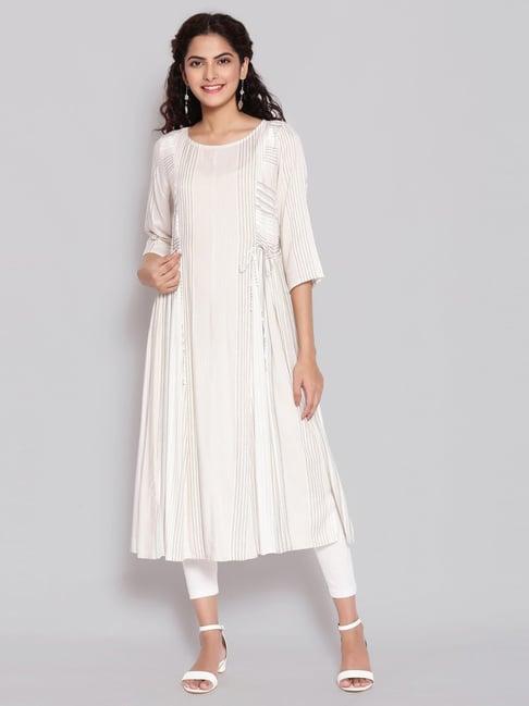 aurelia off white striped fit & flare kurta