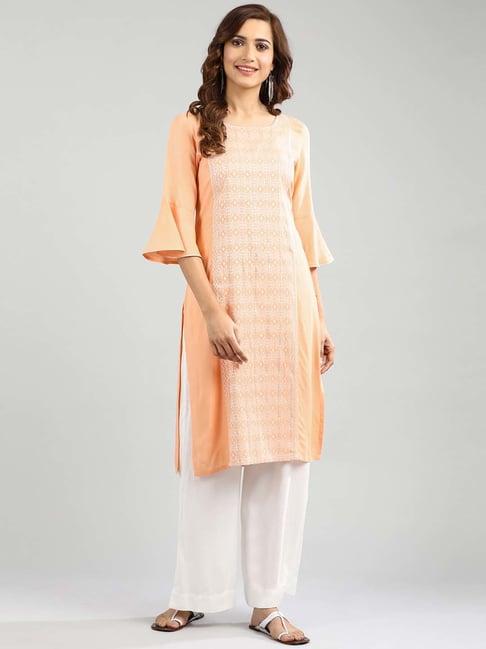 aurelia orange cotton woven pattern straight kurta