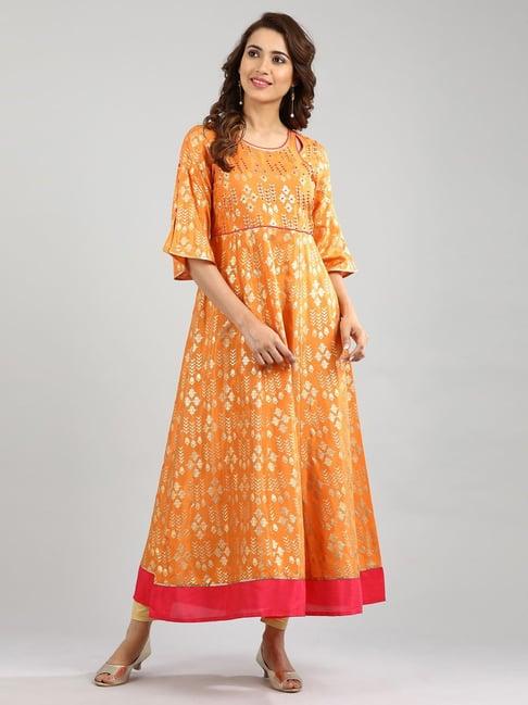 aurelia orange embellished a line kurta