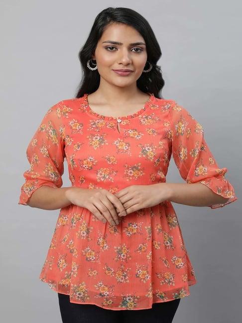 aurelia orange printed a line short kurti