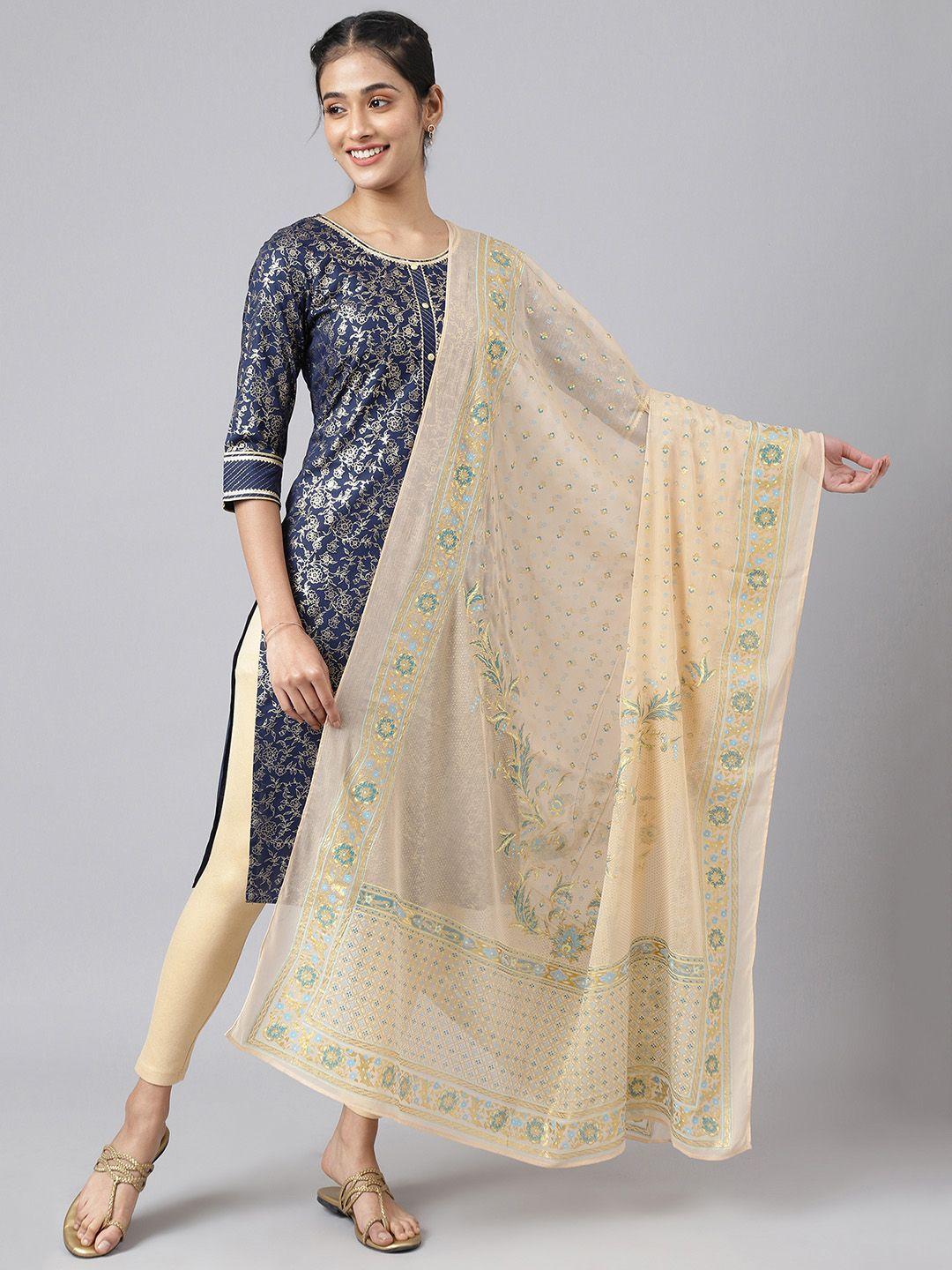 aurelia peach-coloured & gold-toned printed dupatta