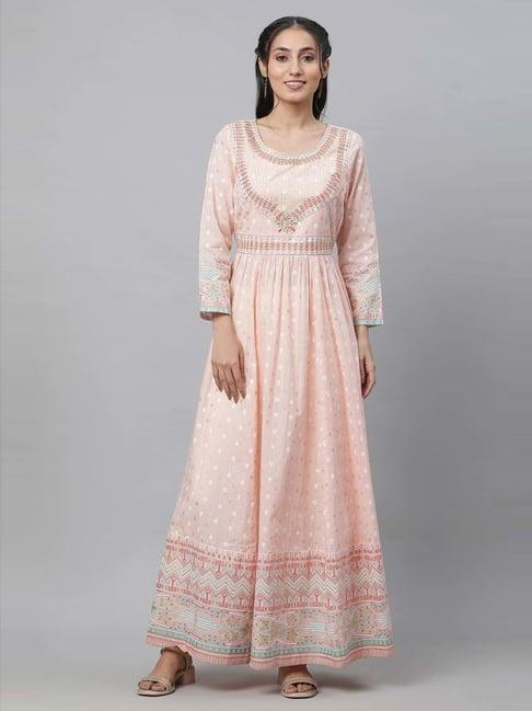 aurelia peach cotton embroidered maxi dress