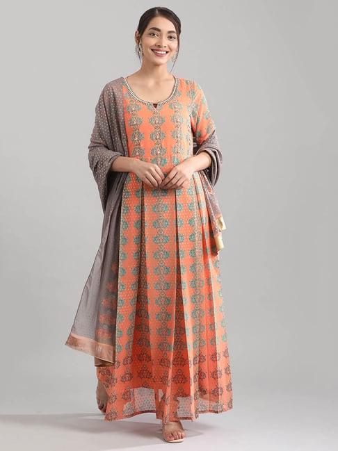 aurelia peach embellished dress with dupatta